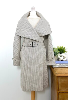 AQUASCUTUM Houndstooth Tweed Wool Coat Size UK 12 EU 40 USA 8 Medium Belted