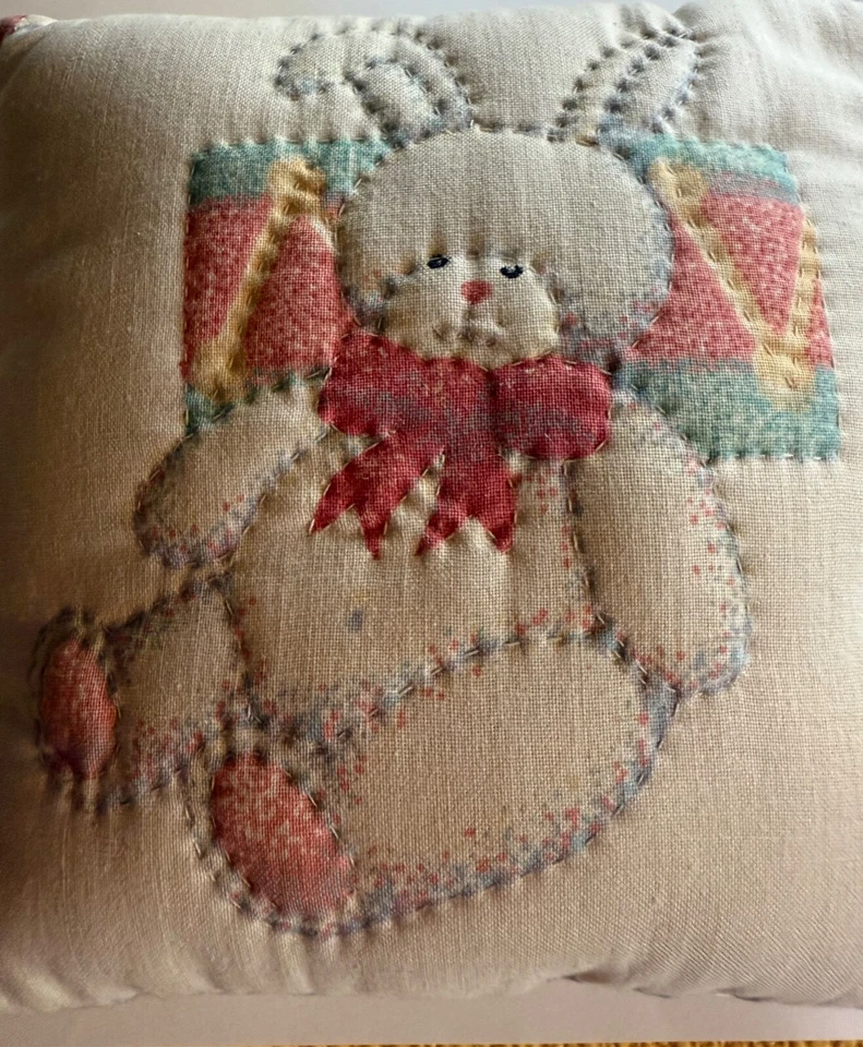 "Linda almohada de hadas de dientes de conejo acolchada a mano vintage 7"" x 7"" niño o niña" Foto 2 de 4