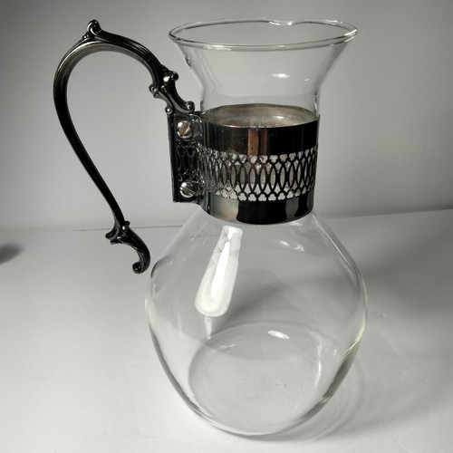 Vintage Mid Century Glass Coffee Carafe Silver Plate Trim And Handle... - Picture 5 of 8