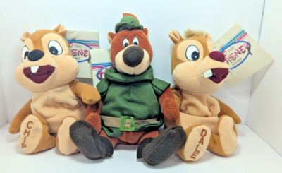 VTG 90's Chip, Dale and Little John Disney Store Plush Bean Bag Figures 8'' NWT