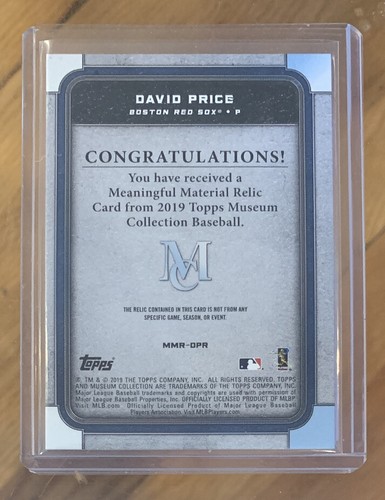 DAVID PRICE 2019 TOPPS MUSEUM MEANINGFUL MATERIAL Silver Relic #43/50 Red Sox - Picture 2 of 2
