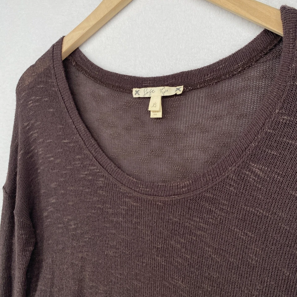 SOFT JOIE Top XS Viscose Blend Slub Top Scoop Neck Long Sleeve Brown - Image 2 of 4
