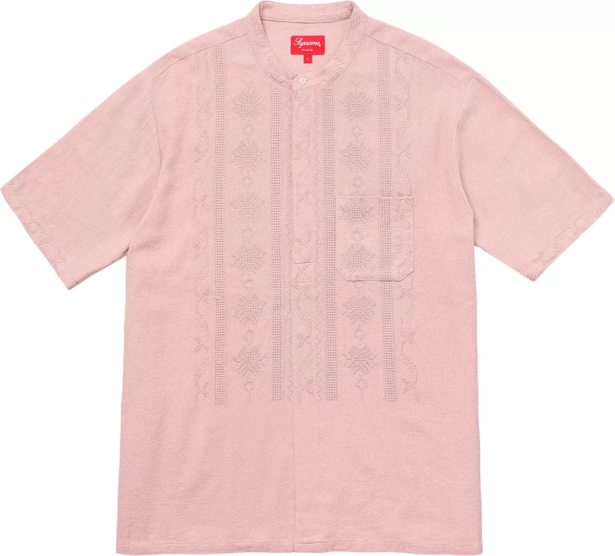 Supreme Embroidered Band Collar S/S Shirt | Dusty Pink | Small