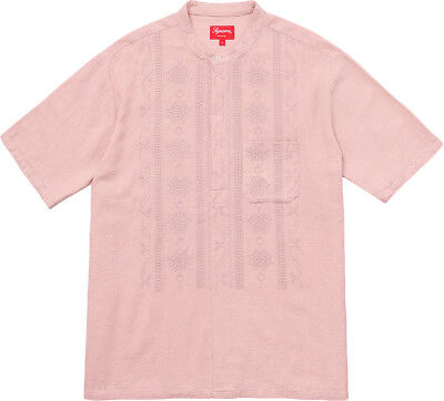 Supreme Embroidered Band Collar S/S Shirt | Dusty Pink | Small | SS17 | eBay