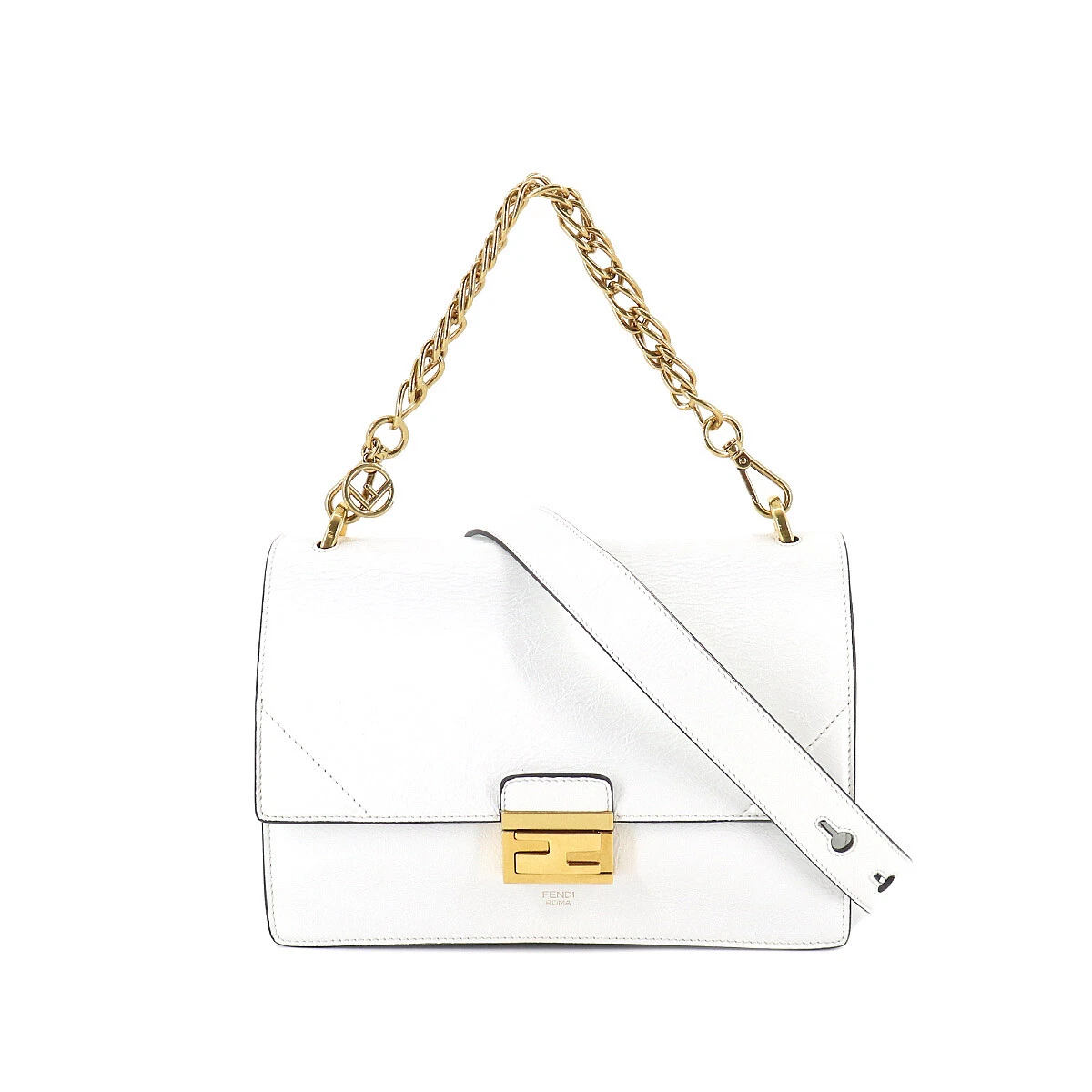 FENDI Can You 2way Chain Hand Shoulder Bag Leather White 8BT313 90182064