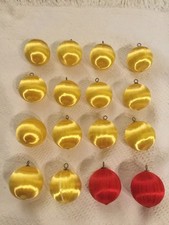 Vintage Yellow/Gold Silk Satin-Sheen Unbreakable Christmas Ornaments set of 16