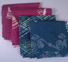 Lot of 4 Batik Cotton Fat Quarters - Coordinating Blue Purple Prints