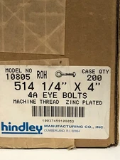 Eyebolt w/ nut - 1/4-20 x 4 Hindley 10805 / 20 pcs.