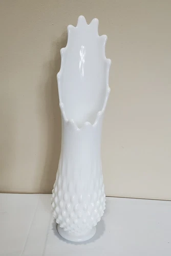 Fenton White Milk Glass Hobnail Swung Vase 12"