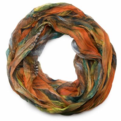 Feder Muster Batik Style Loop Schlauchschal, Crash & Crinkle, seidig leicht Tuch