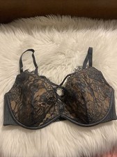Adore Me Sexy Lightly Lined T Shirt Bra 36D Gray Floral Cups Nwot