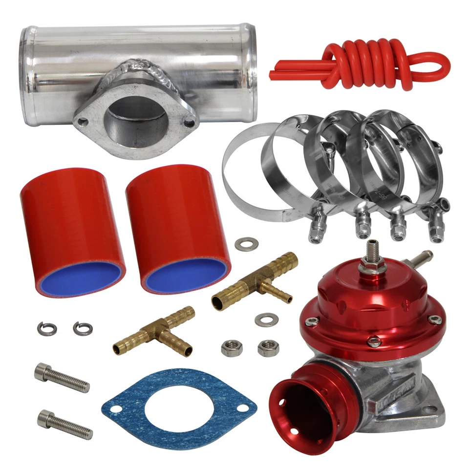 30PSI Blow Off Valve BOV +Type RS 2.5" Flange Pipe Adapter Silicone Hose Kit Red - Image 3 of 4