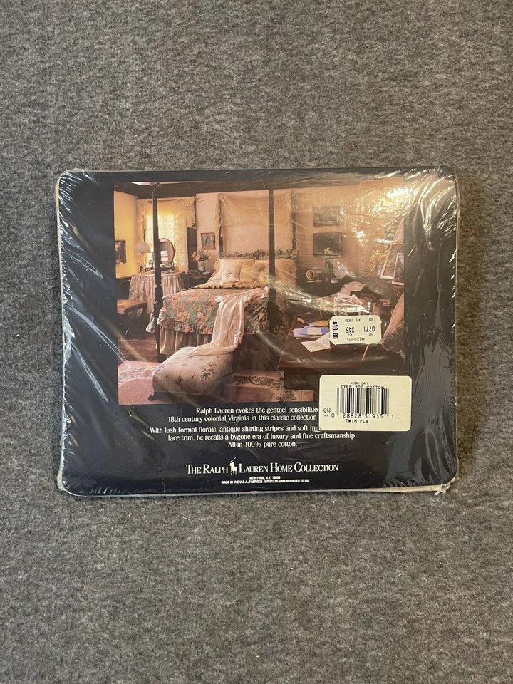 NUEVO Vintage Ralph Lauren Avery Café Beige Paisley Floral 2 Tonos DOBLE Sábana Plana Foto 2 de 3