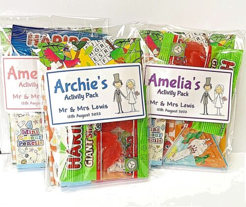 Personalised Childrens Kids Wedding Activity Sweets Pack Favour Party Bag - Picture 1 of 4