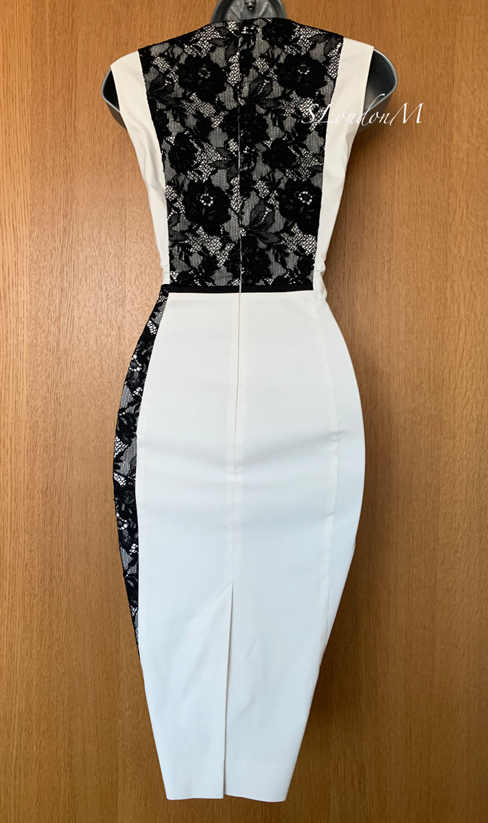 KAREN MILLEN UK 12 White Cotton Black Lace Elegant Occasion Shift Dress  DS087 | eBay