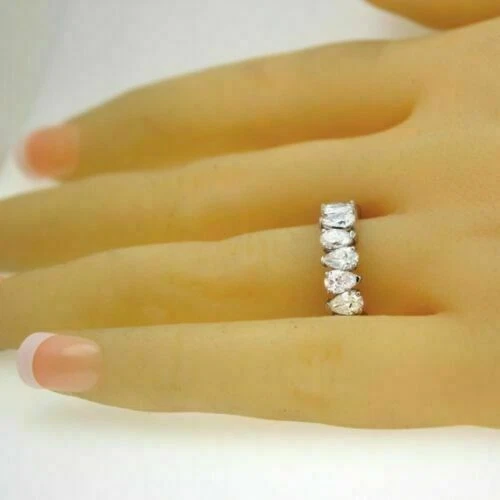 Обручальное кольцо из белого золота 14 карат с имитацией бриллианта грушевидной формы 5,65 карата размер 6 - Изображение 3 из 4