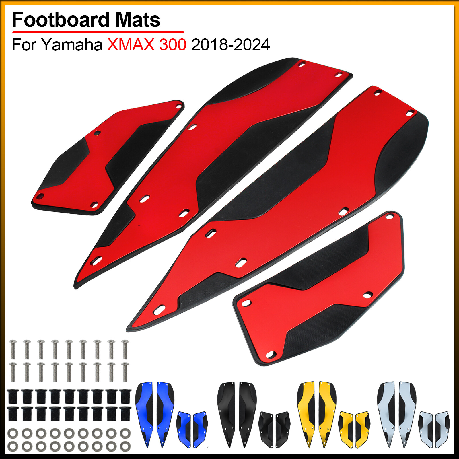 1 Pair of Footboard Mats with Mounting Accessories For Yamaha XMAX 300 2018-2024