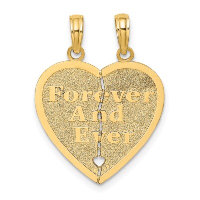 10K Yellow Gold FOREVER AND EVER 2 Piece Break-A-Part Heart Pendant L-1.06 Inch