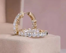 Round Cut Simulated Diamond Huggie Hoop Earrings 14K Yellow Gold Plated Silver