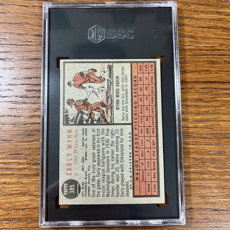 1962 Topps - Early Wynn #385 SGC 5 HOF White Sox Foto 2 de 2