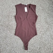 Abercrombie Fitch Bodysuit Tank Top Shirt Brown Deep V-Neck Medium NWT