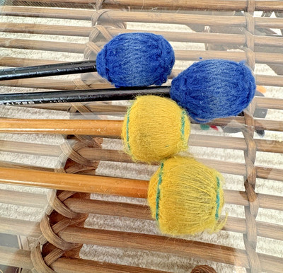 Mike Balter Yellow BB1 & Blue 13BB Birch Wood Yarn Marimba Mallets - Lot of 4