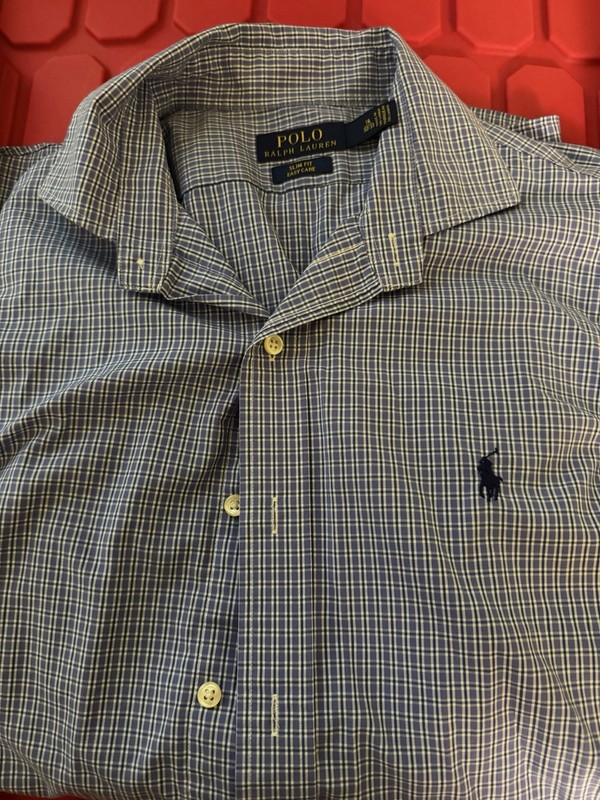 16- 32/33 Polo Ralph Lauren Blue Plaid Dress Shirt Slim Fit