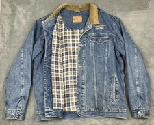 VTG Swingster Trucker Jacket Mens XLT Blue Denim Flannel Lined Corduroy Collar