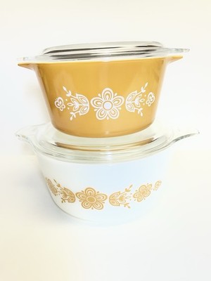 Vintage Pyrex Butterfly Gold 4 Pc. Bake Serve Casserole Set 473 , 474 B, & 2 Lid