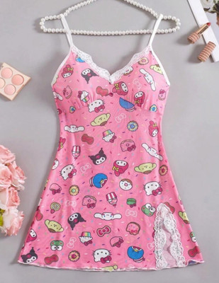Sanrio Hello Kitty Kawaii y2k Barbie Pink Slit Lace Dress Slip Babydoll  S-L