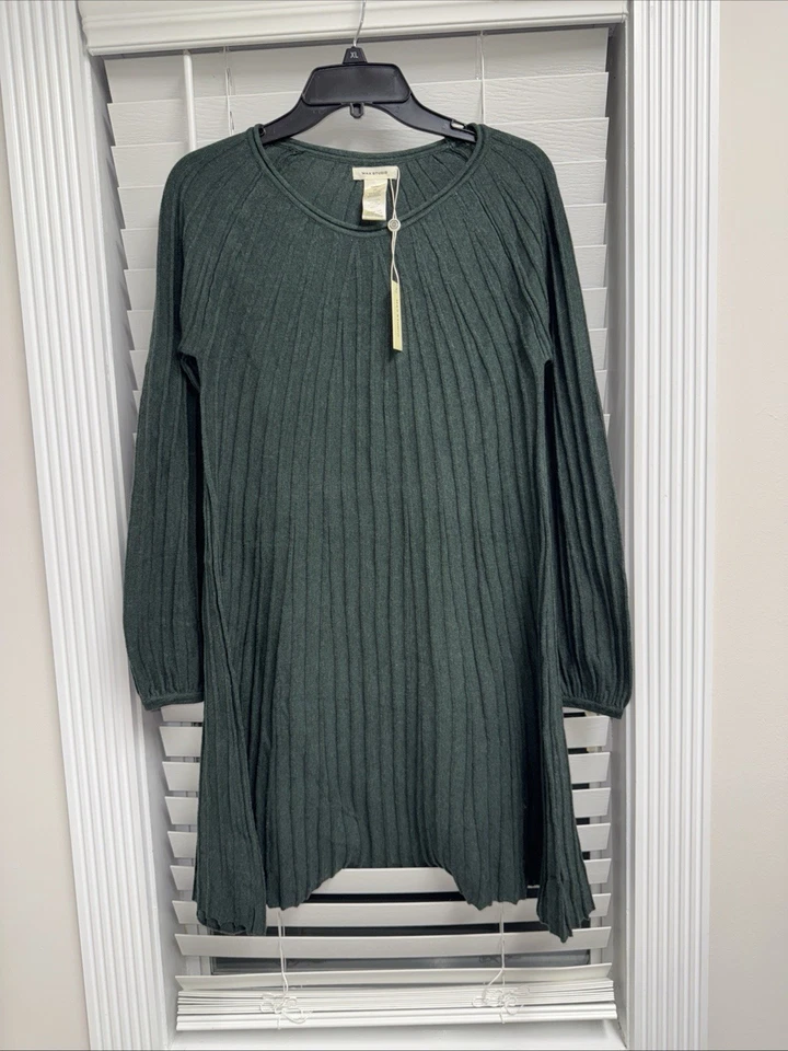NWT Max Studio Green Rib Long Sleeve Sweater Mini Dress Tunic Size M - Image 2 of 4