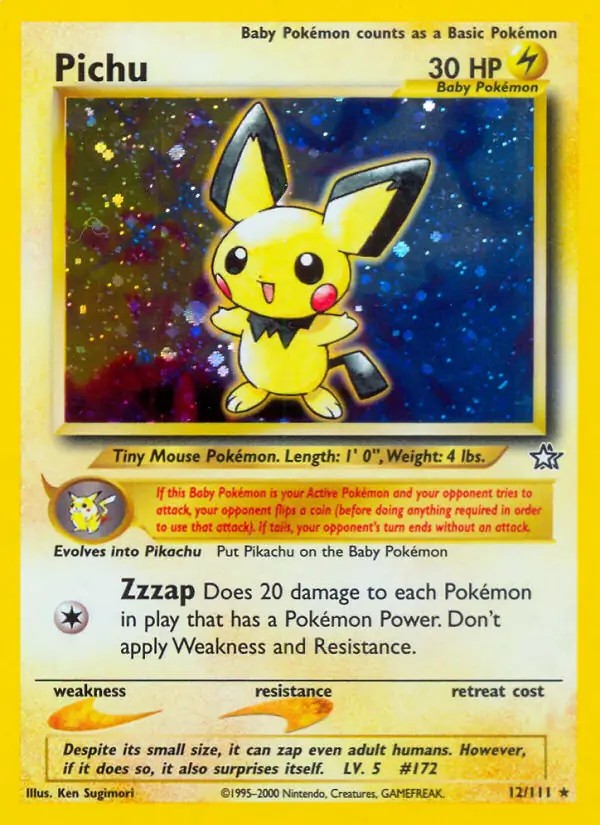 Pichu - 12/111 - Pokemon Neo Genesis Unlimited Holo Rare Card WOTC NM