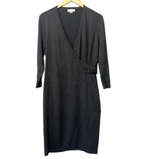 Calvin Klein Charcoal Gray Faux Wrap Sweater Dress L Professional Minimalist