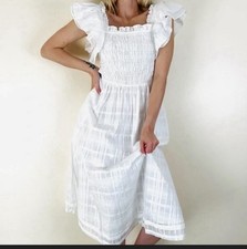 BANANA REPUBLIC SMOCKED RUFFLE MIDI DRESS SIZE XS