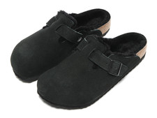 Women's Birkenstock Boston Shearling Narrow Suede Clog - Black