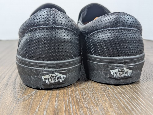 VANS Slip On Perforated Leather Sneakers Men 10.5 Women 12 Black TC6D Low Top - Picture 9 of 13