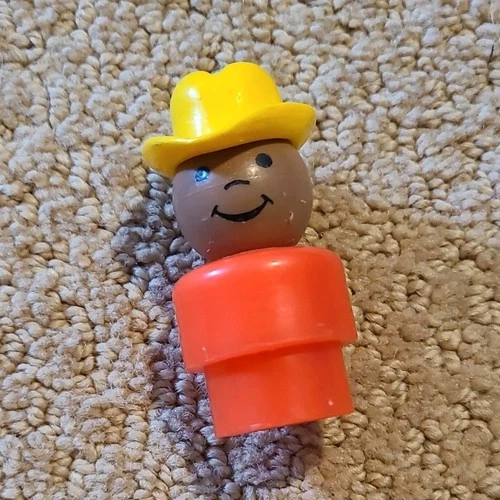 Fisher-Price Little People Farmer Figure Vintage Orange Body Yellow Hat Ages 3-7