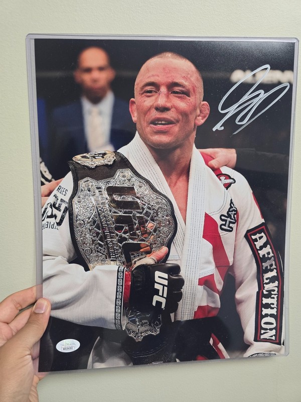 Georges St-Pierre GSP Signed UFC Championship Belt 11x14 Photo Autograph JSA Aut