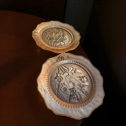 Jeanette Glass Iris Herringbone (2) Carnival Glass Dessert Bread Butter Plate - Picture 2 of 5