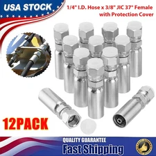 12Pack 1/4" Hose x 3/8" JIC 37° Female Swivel Crimp Fittings W/ Protection Cover