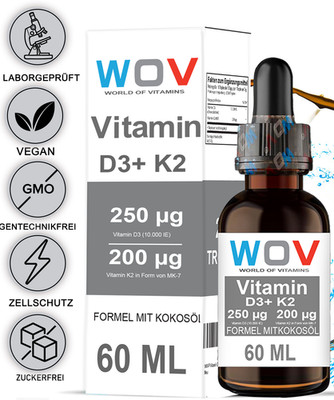 Vitamin D3  K2 Tropfen hochdosiert -60ml- Depot - Laborgeprüft - Made in Germany