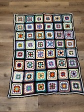 VTG Handmade Crochet Blanket Granny Square Crib Throw Baby Afghan 45 X 58