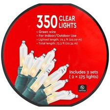 Festive Voice 350 Clear Mini Lights Green Wire 73.3ft Christmas Light Reel New