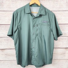 Eddie Bauer Woven Tech Button Shirt Green Large Hiking Outdoor Fishing Camping