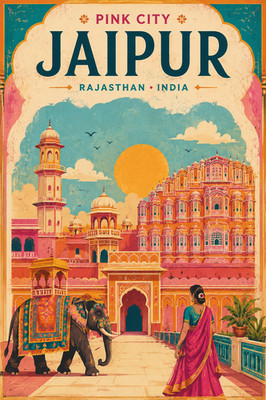 Jaipur Rosa Stadt Reise Indien Rajasthan Palast Poster Druck Gerahmte Leinwand Kunst