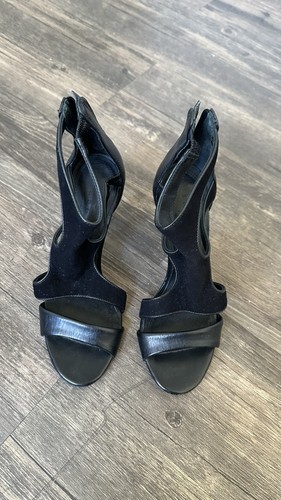 Sandro Strappy Cut-Out Black Open Toe Stiletto Heels Zip Women's Size 6.5