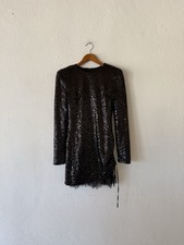 Endless Rose Womens Size S Black Sequin Mini Dress Lace Hem Long Sleeve