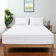 California King Size Striped Fitted Sheet Only White Color, 100 Egyptian Cot...