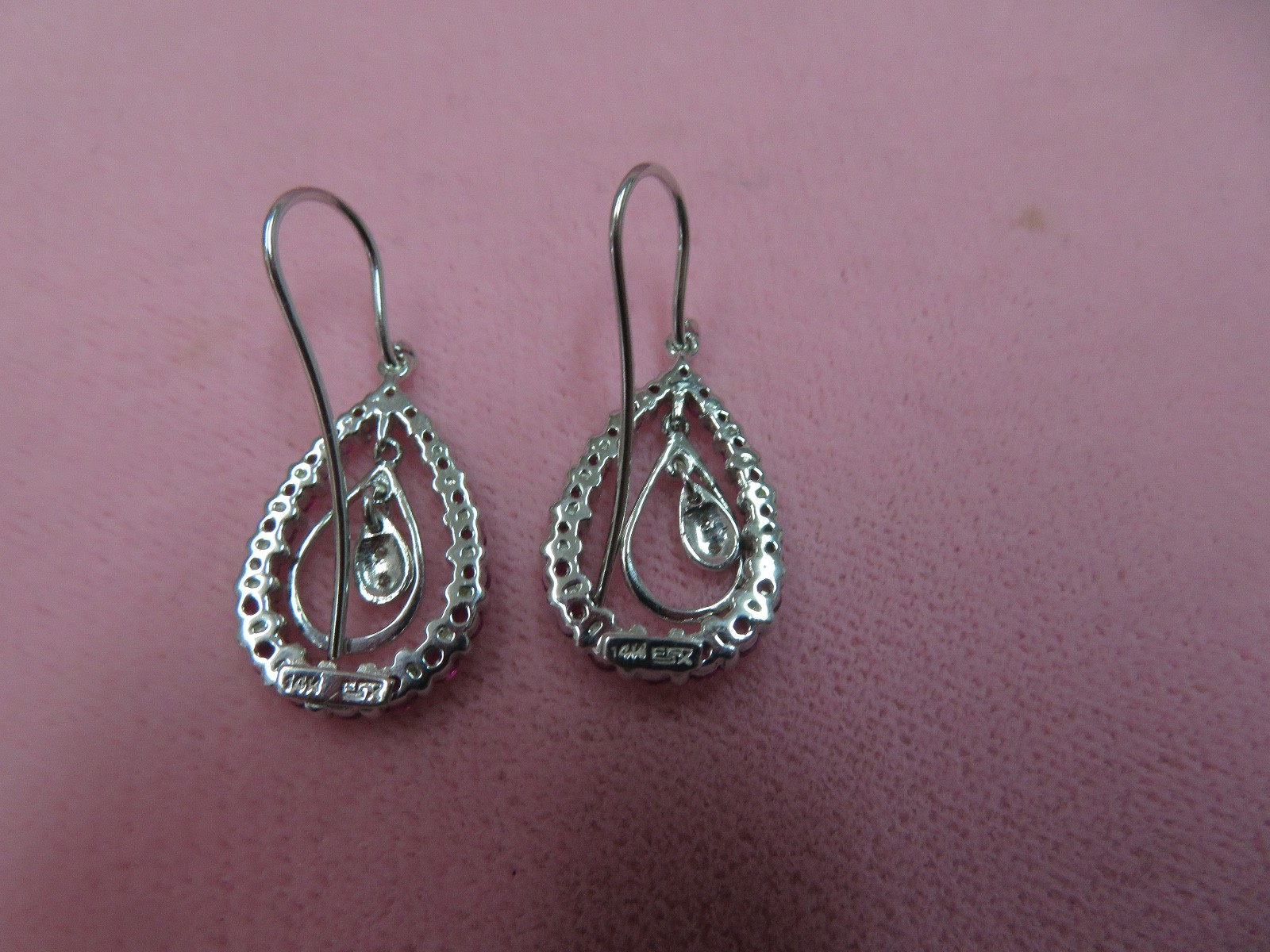 14k Solid White Gold French Wire Ruby Diamond Dan… - image 4