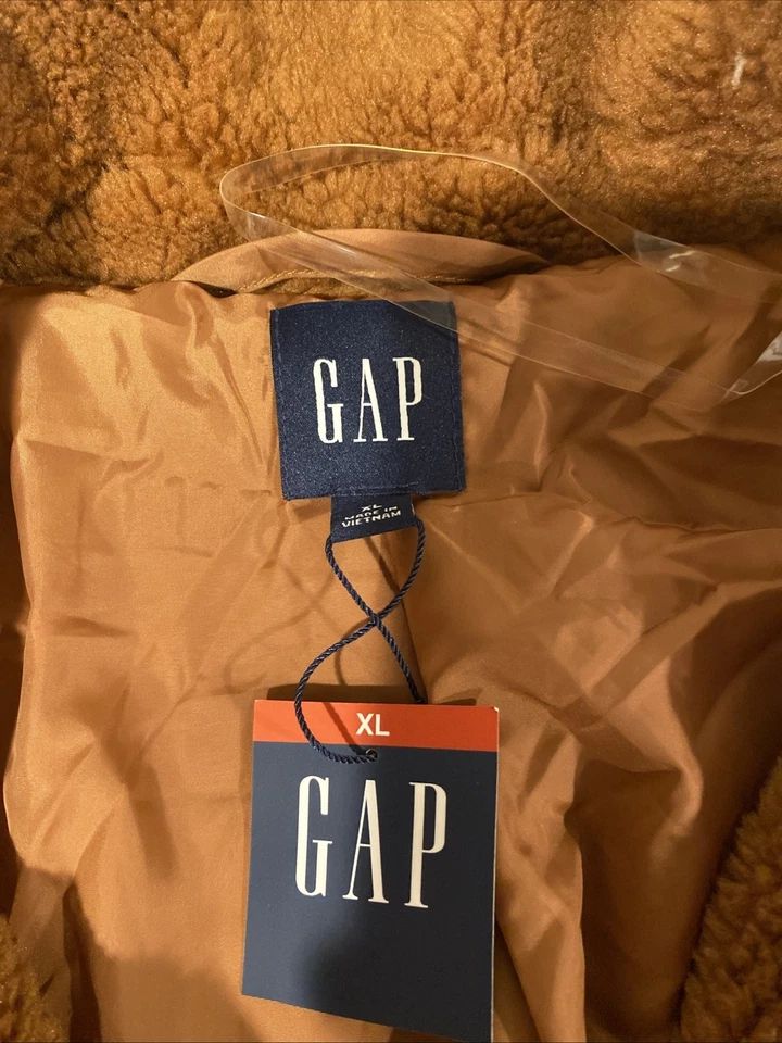 New Gap Sherpa Moto Jacket Women's XL Brown Double Breasted Cropped Teddy Bear - Image 2 of 4